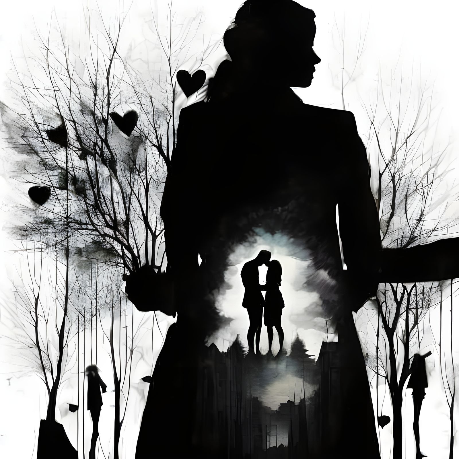 Lovers Embrace in Sinister Matte Painting Style