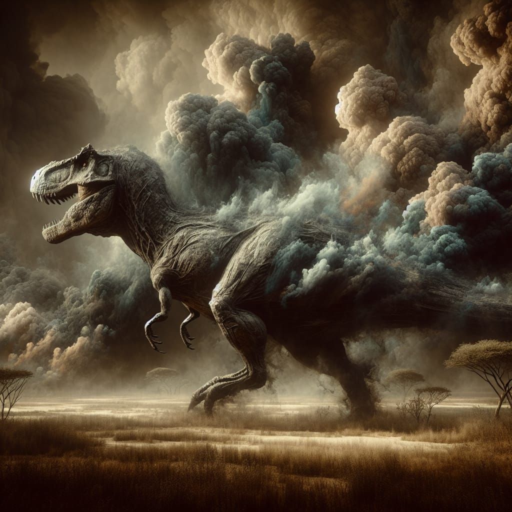 Tyrannosaurus Rex in Dark Savannah Landscape