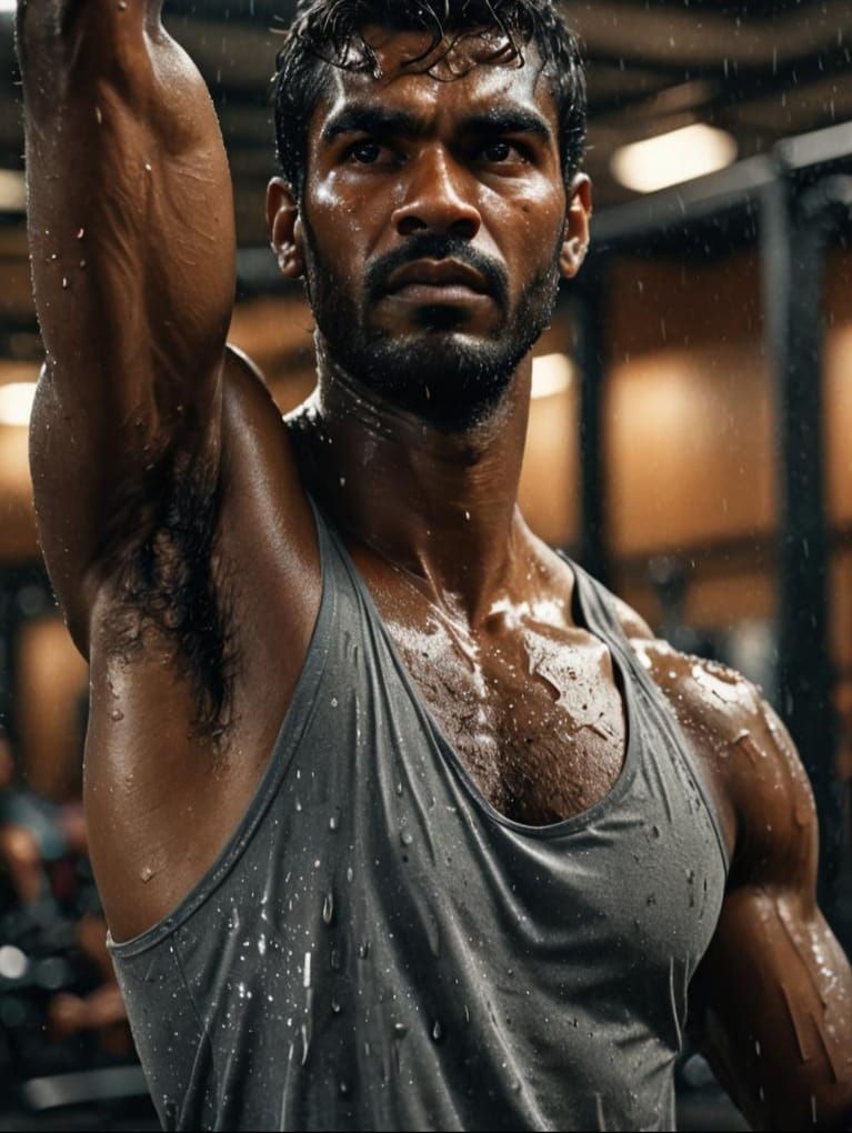 Sri Lankan Man Sweating After Gym Workout