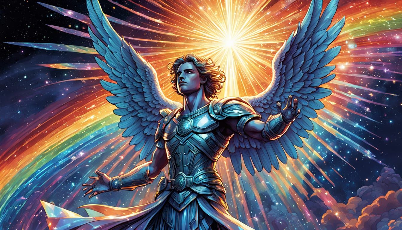 Celestial Angel Refracts Rainbows: Digital Comic Art