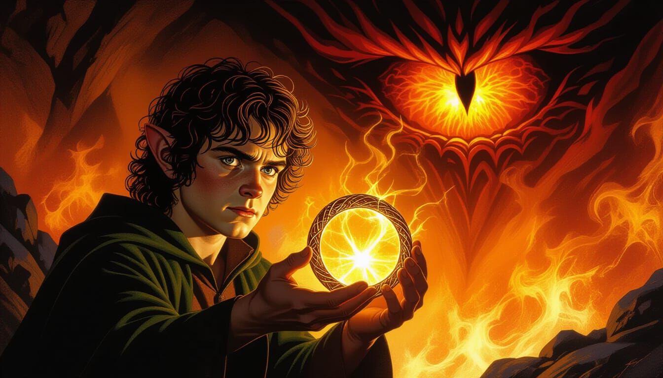 Frodo Holding the Ring with Fiery Eye