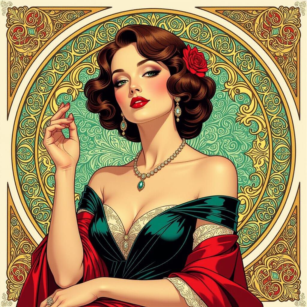 Elegant Woman in Art Nouveau Style