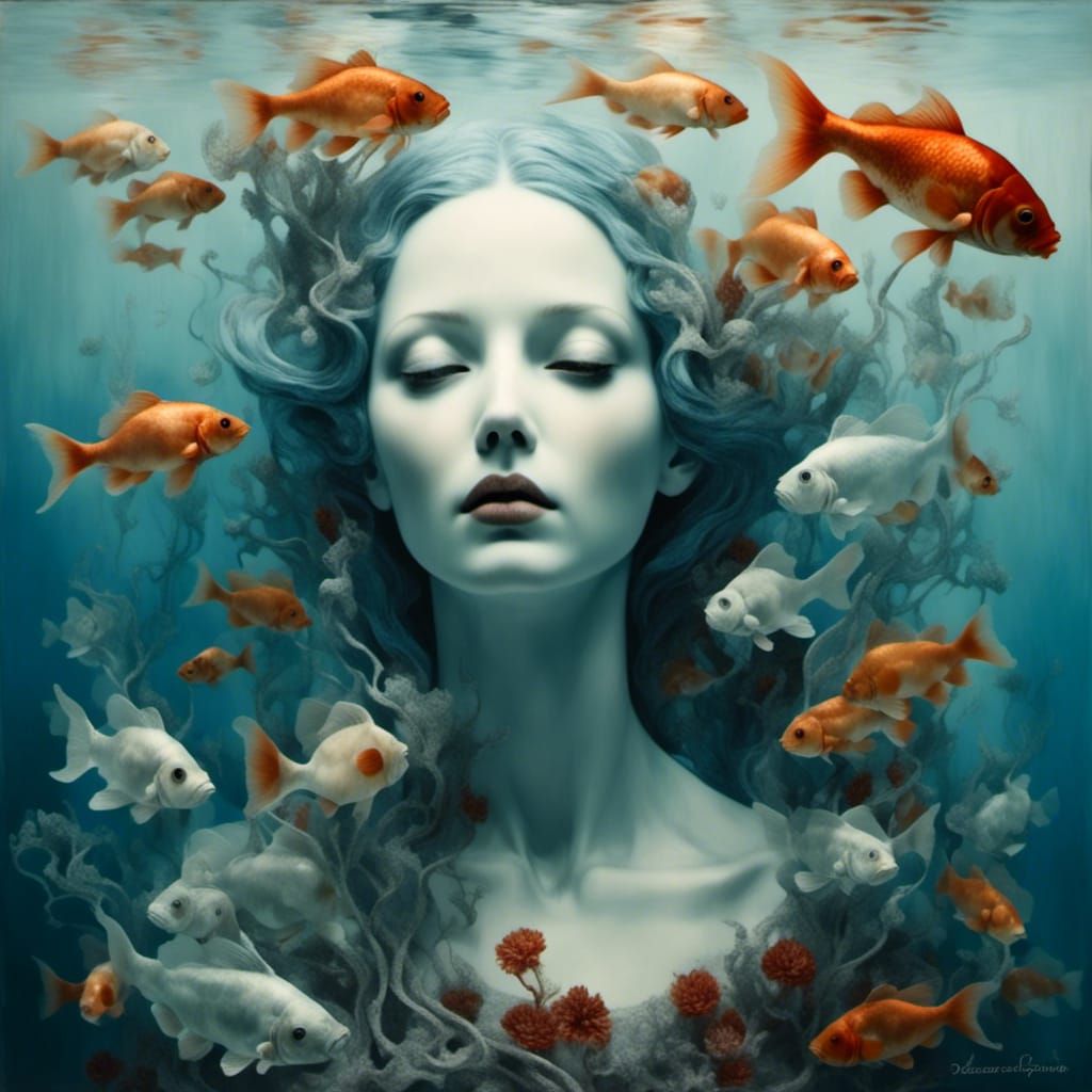 Underwater Alabaster Woman with Goldfish