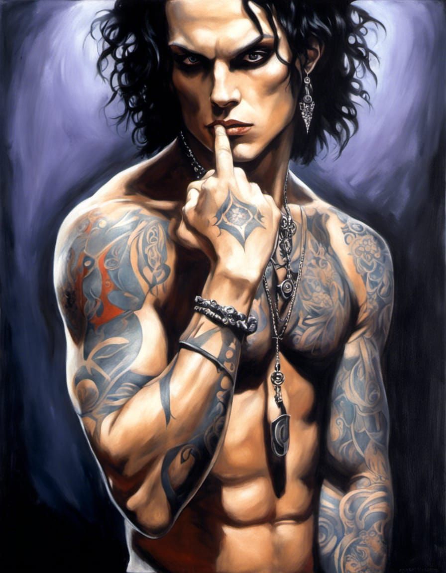 Gothic Emo Portrait with Tattoos in Acrylic Style