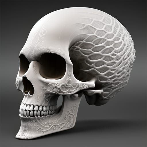 Intricate Water Skull in Hyperrealistic 3D Rendering