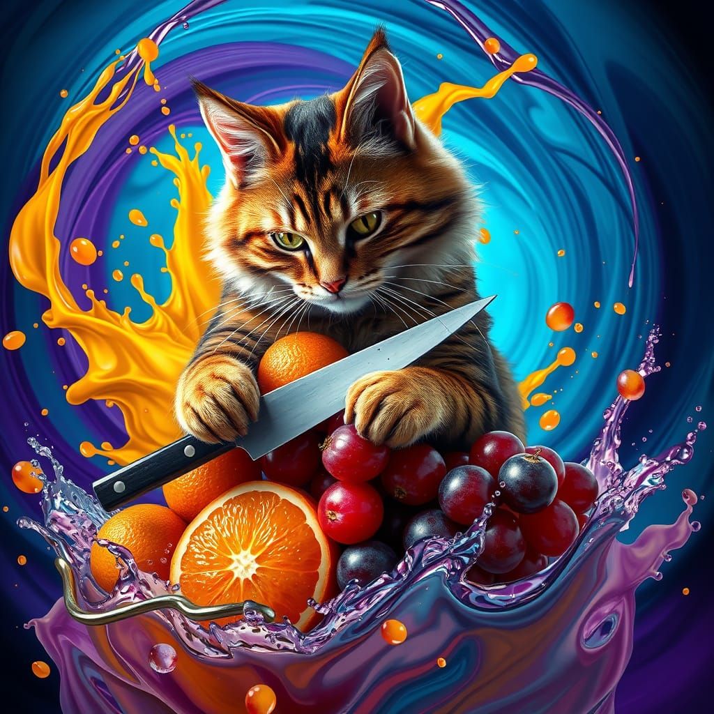 Vibrant Feline Master Chef in Hyperreal Fantasy Scene