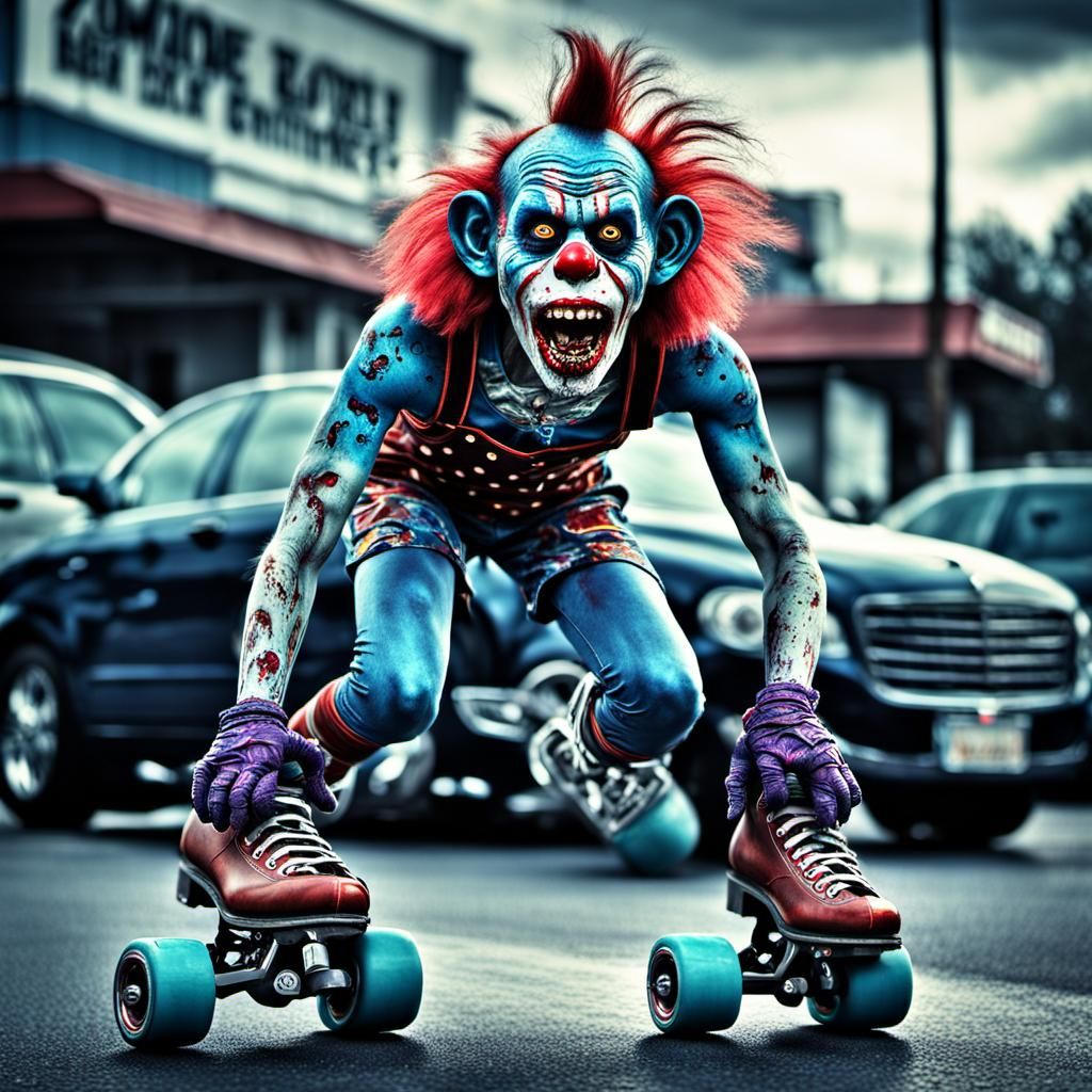 Zombie Clown-Monkey Car Hop in Hyperrealistic Style