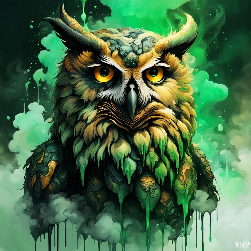 Owlbear Portrait in Calligraphy Smoke Ink Style