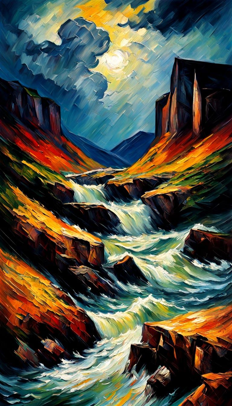 Deep jagged canyons in a violent storm