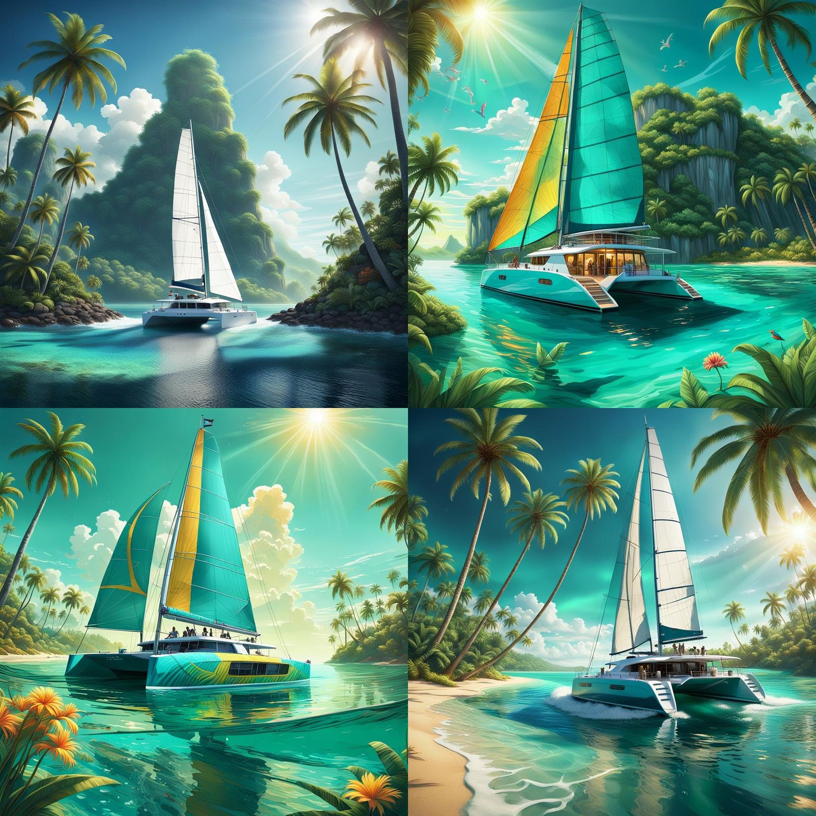 Tropical Catamaran Sailing: Detailed Matte Painting