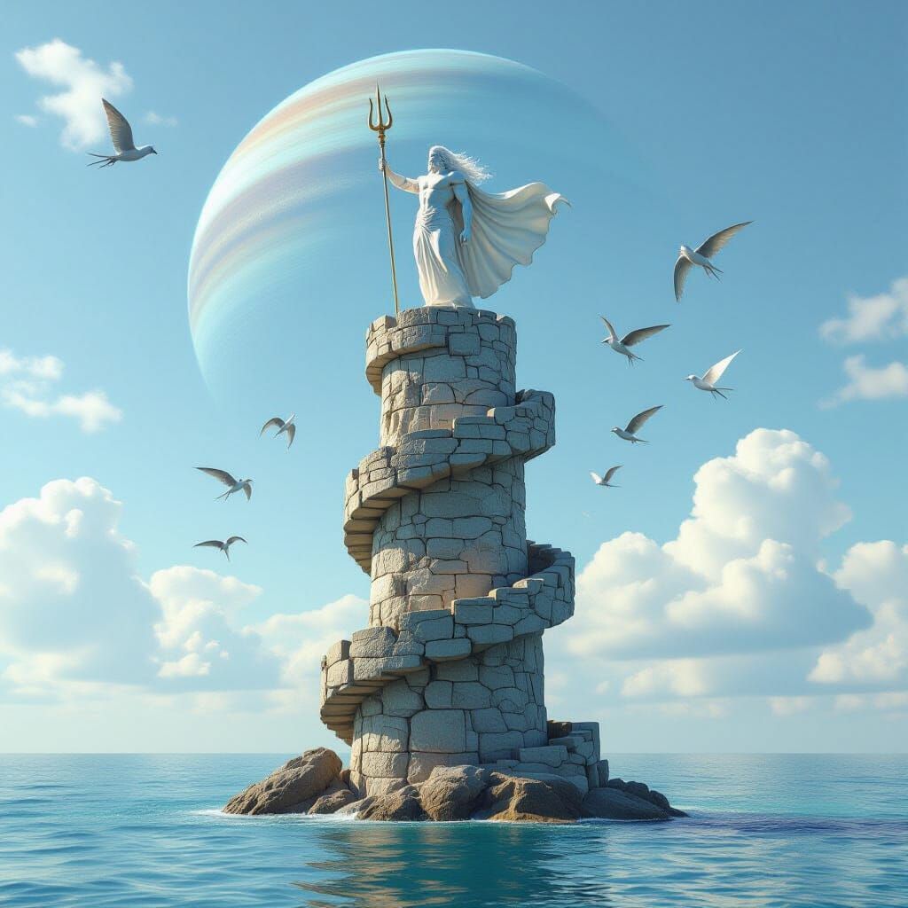 Poseidon Statue with Neptune in the Sky