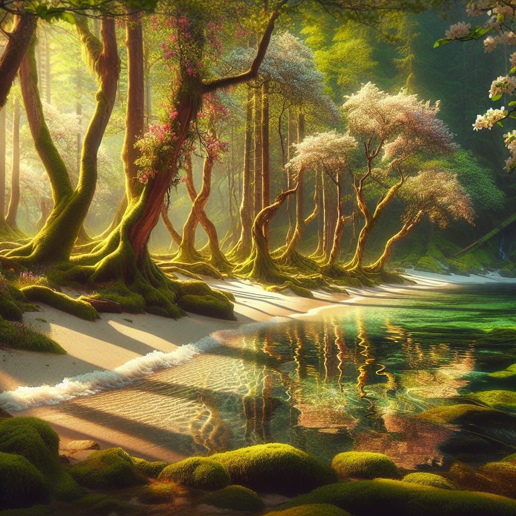 Epic Summer Scene in a Lush Northern Forest by the Sea