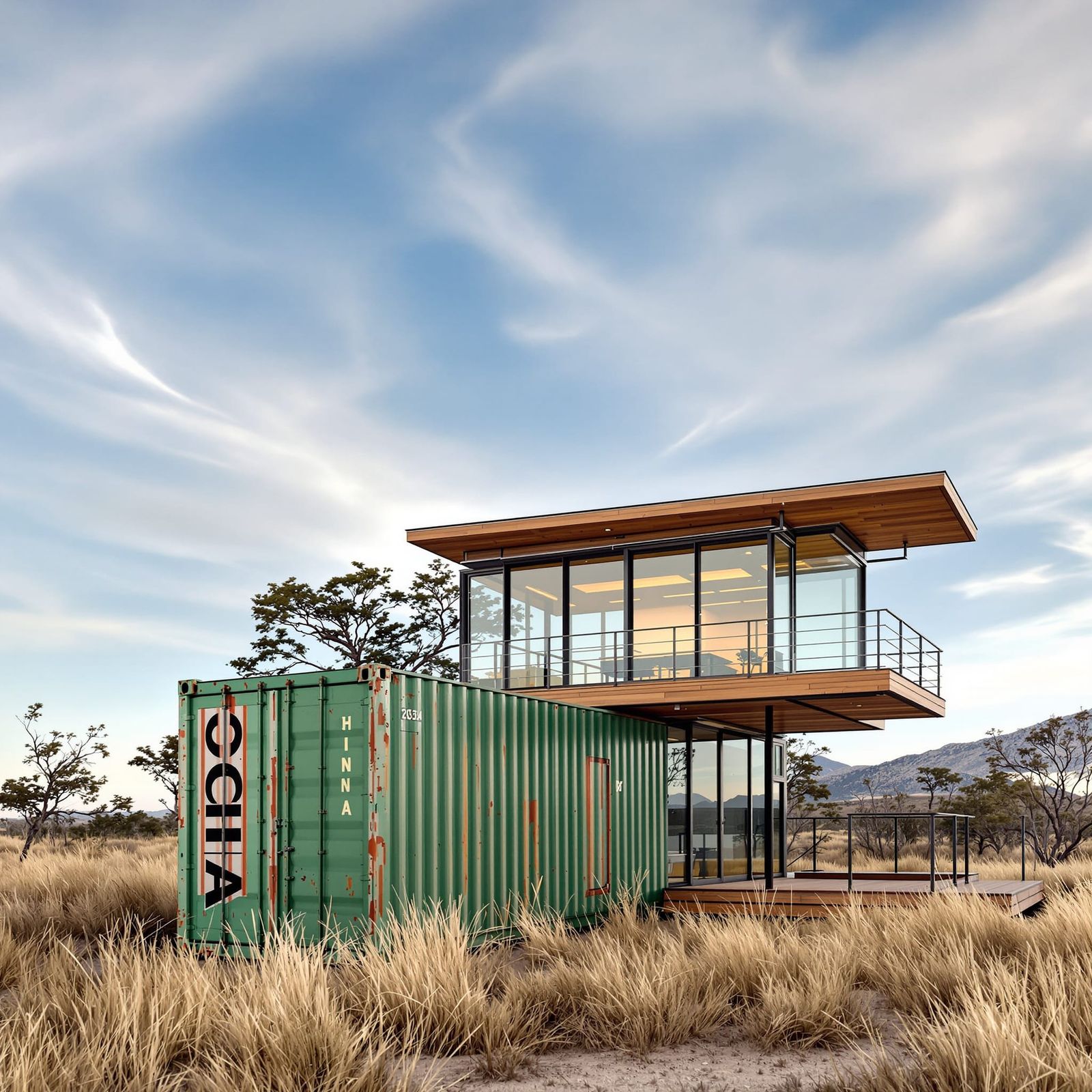 Rustic Industrial Shipping Container Home in Desert Setting