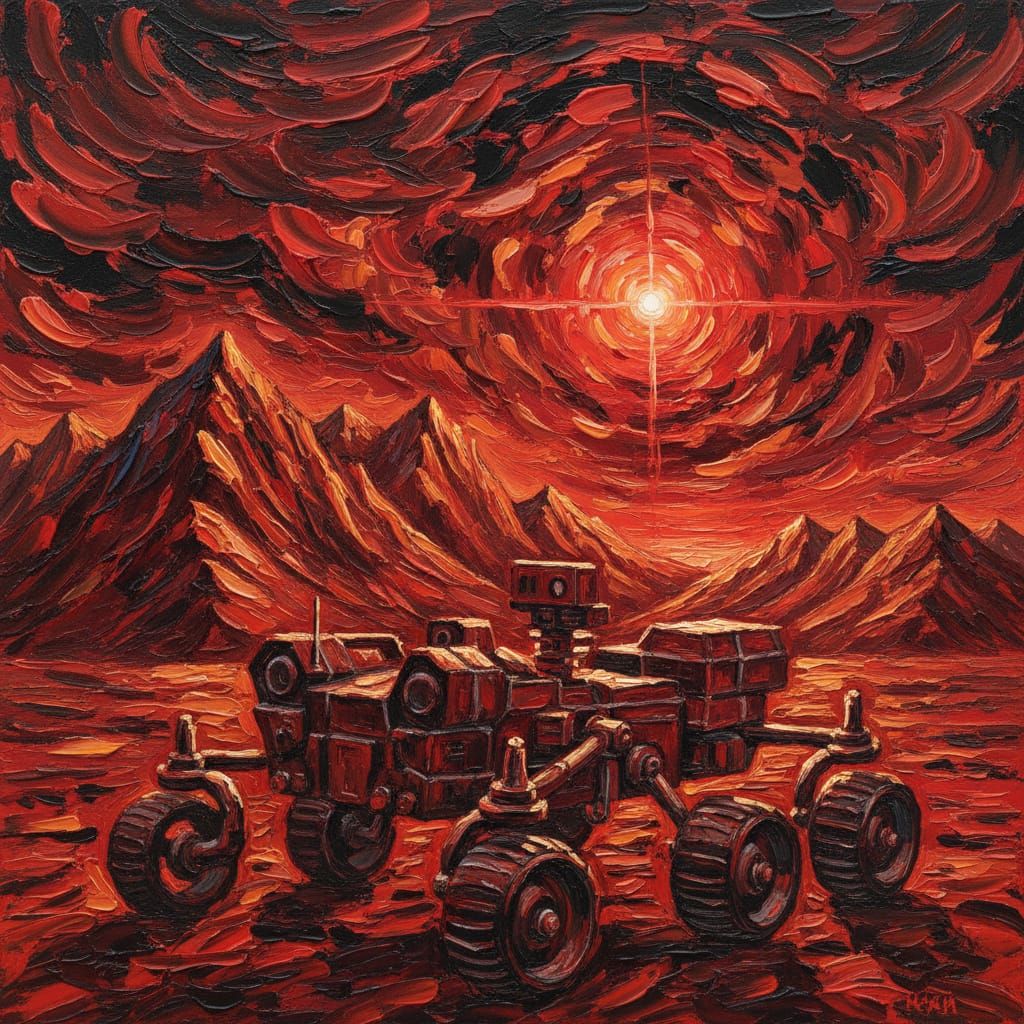 Expressionist Mars Rover Painting with Bold Brushstrokes
