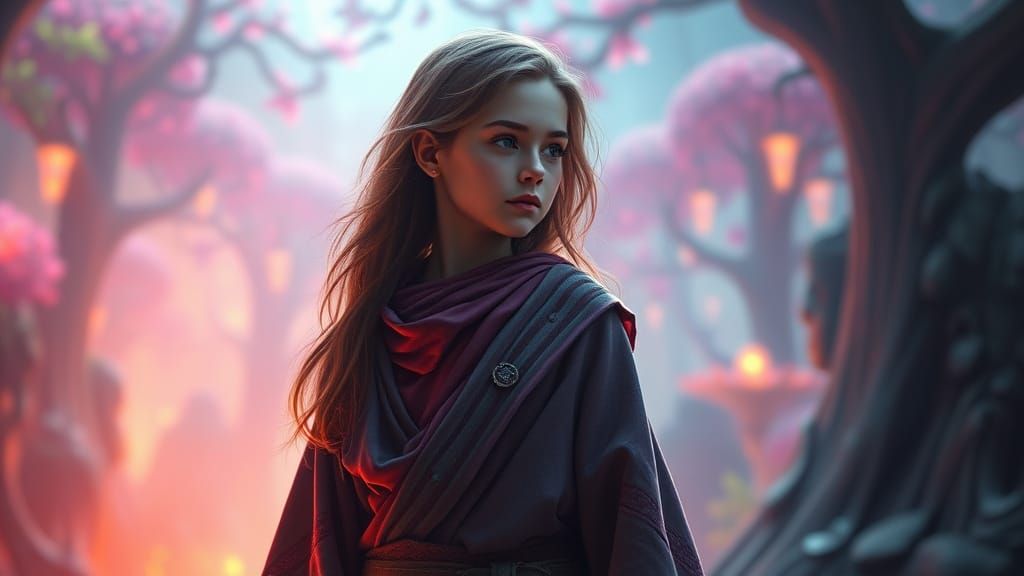 Ethereal Mystical Girl in Hyperrealistic Environment