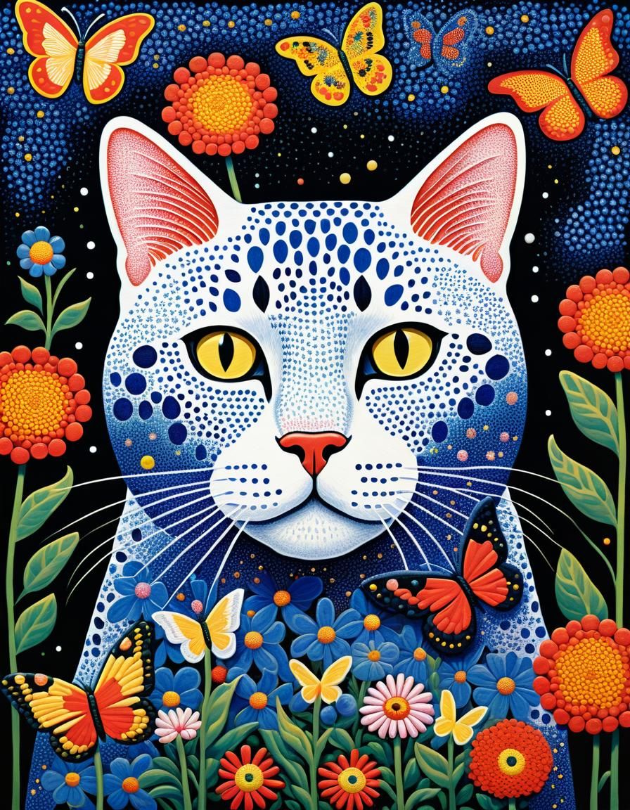 Pointillist Cat Portrait in Kusama Style