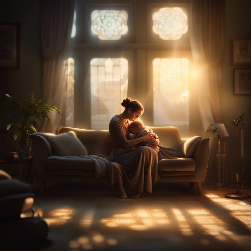 Touching Moment: Mother and Baby in Sunlight