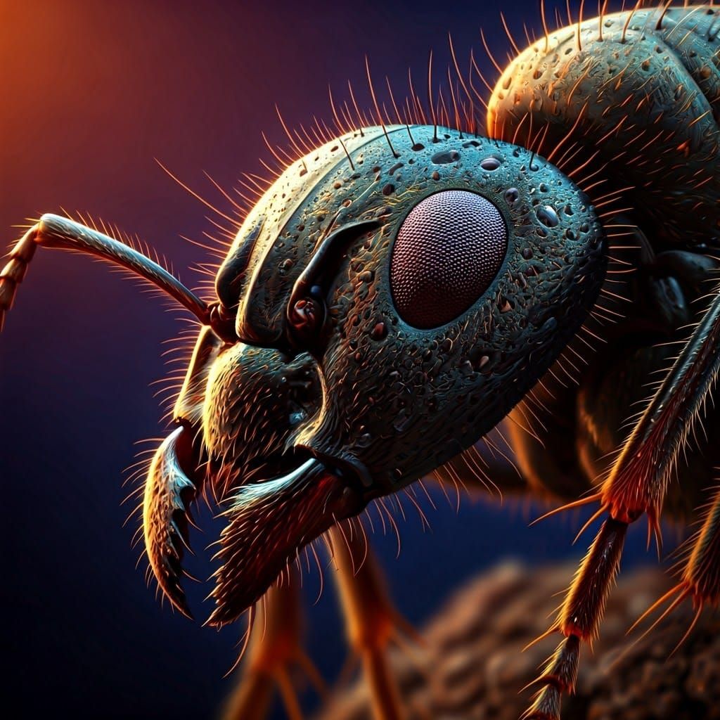 Hyperrealistic Macro Shot of Ant Face