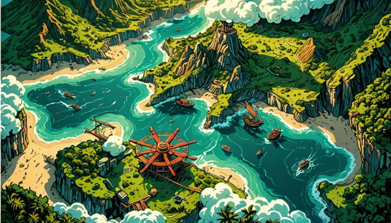 Treasure Island Skybound in Vibrant Comic Book Style