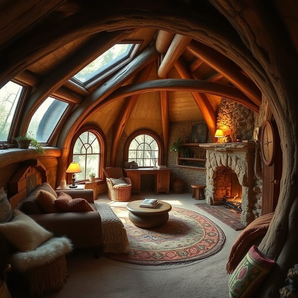 Cozy Round Earth Home Interior in Organic Style