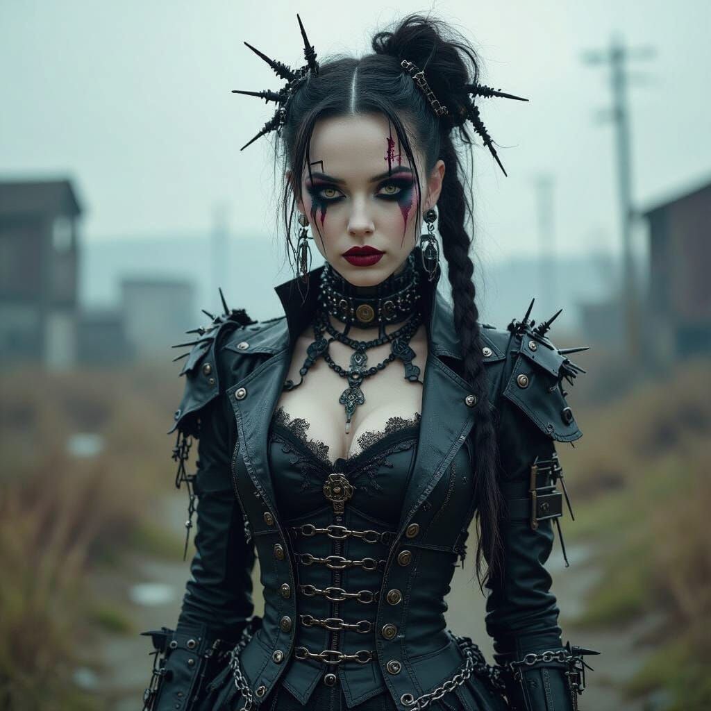 Gothpunk Cyborg in Glitchcore Landscape, Hypermaximalist Sty...