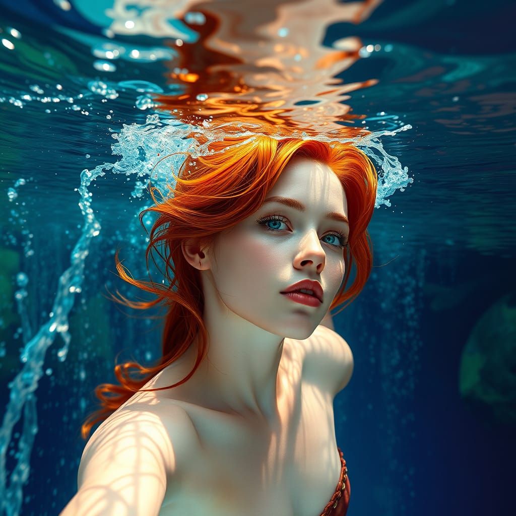 Hyperrealistic Underwater Scene with Waterfall