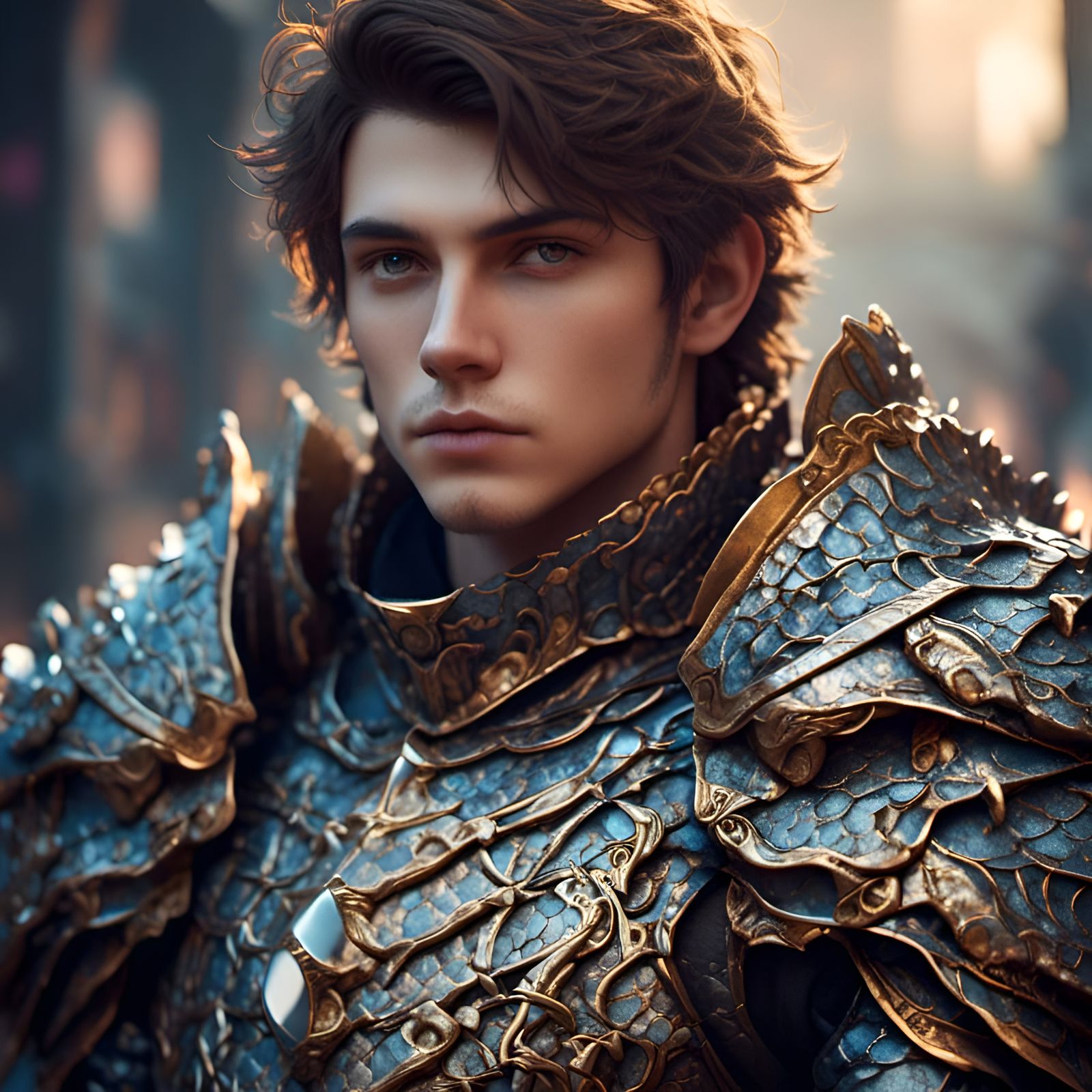 Anime Knight in Reptilian Armor on Battlefield