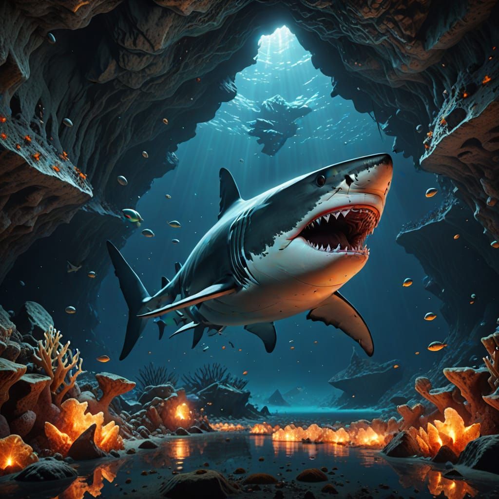 Mariana Trench Shark Guarding Crystal Cave