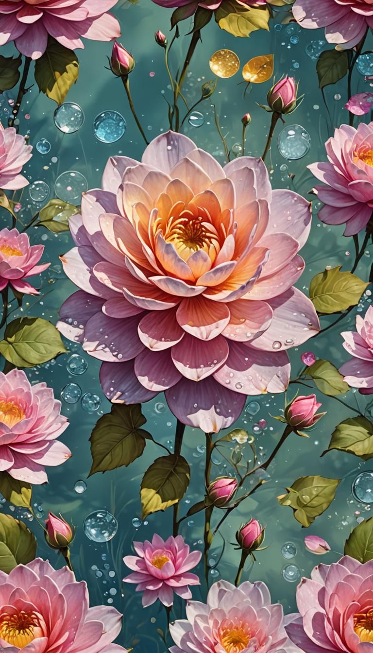 Glittering Water Lily in Fantasy Pond