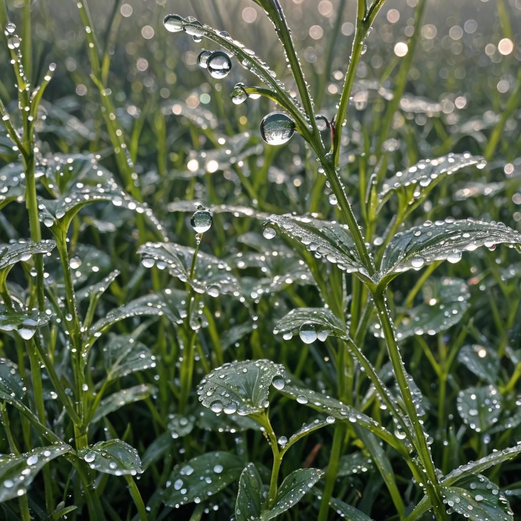 Glistening Morning Dew Drops at Dawn