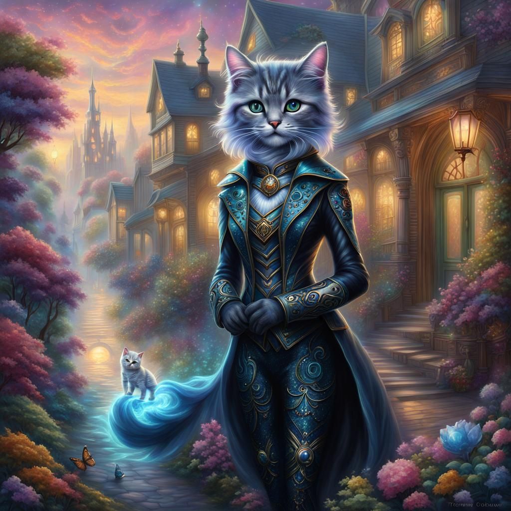 Adorable Cat Woman with Prismatic Eyes, Fairycore Fantasy Ar...