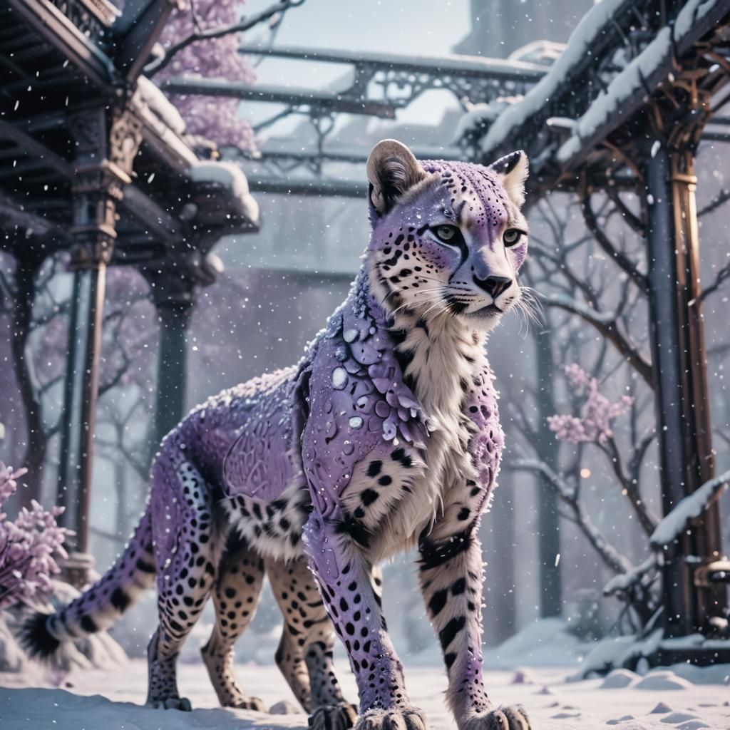 Cyberpunk Lace Cheetah in Falling Snow