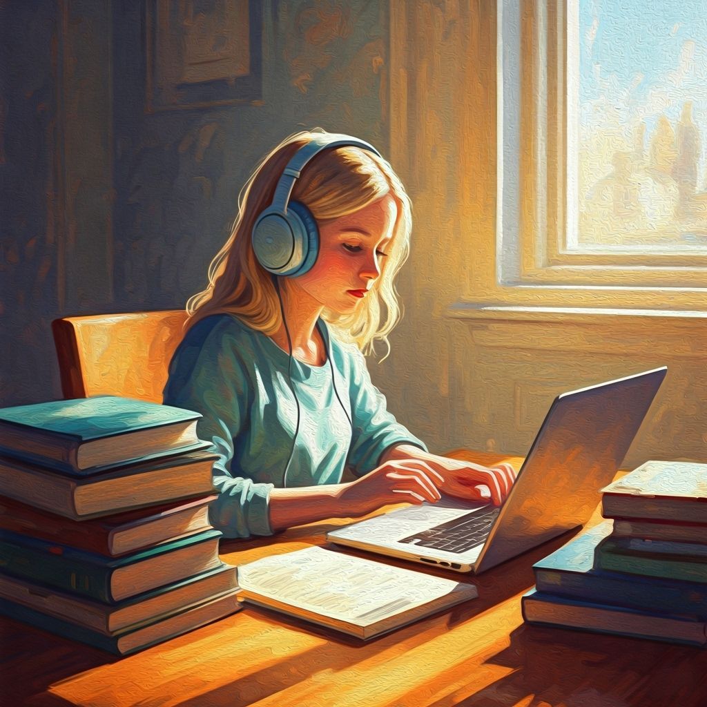 Girl at Desk in Comic Book Art Style
