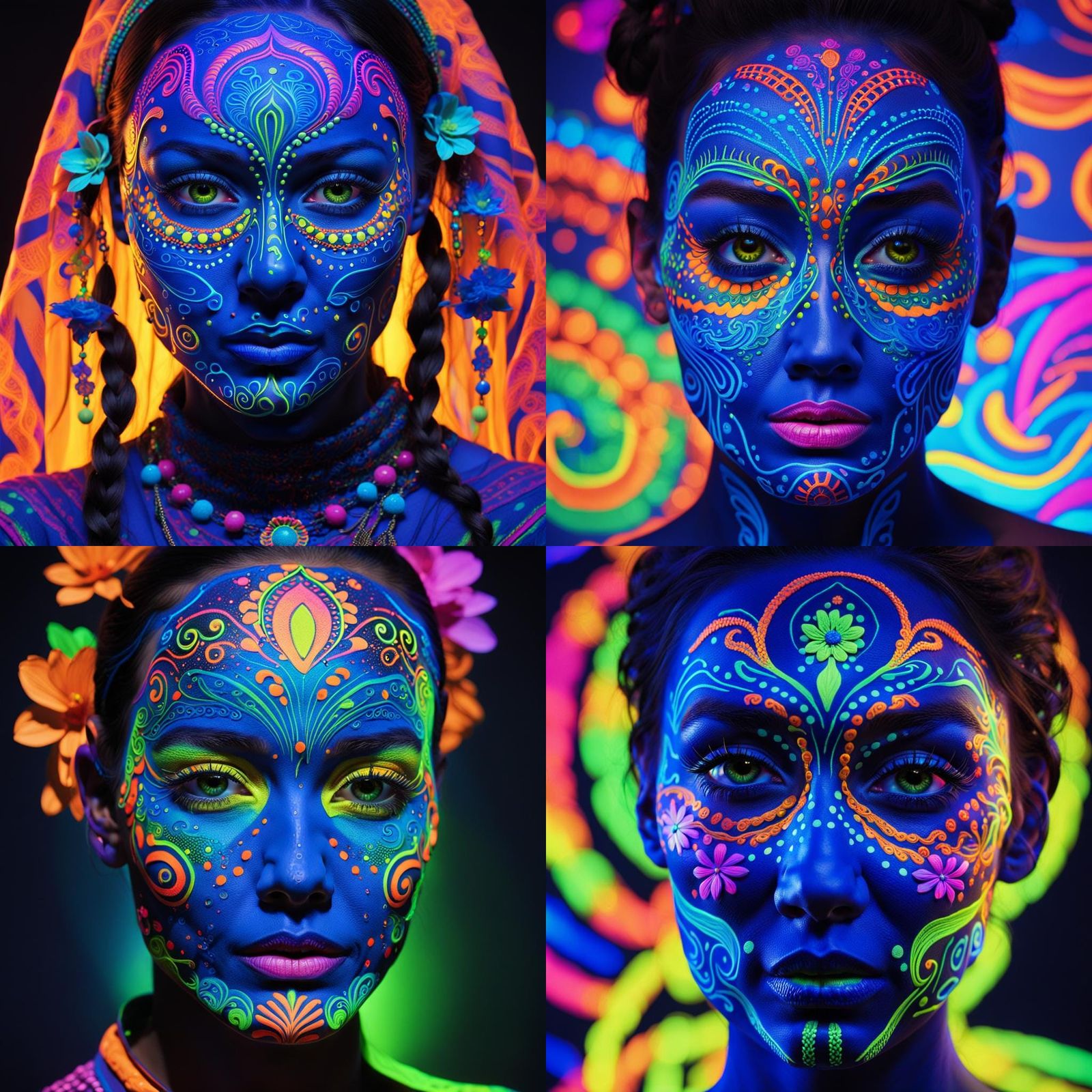 Woman with Glowing UV Neon Makeup Portrait