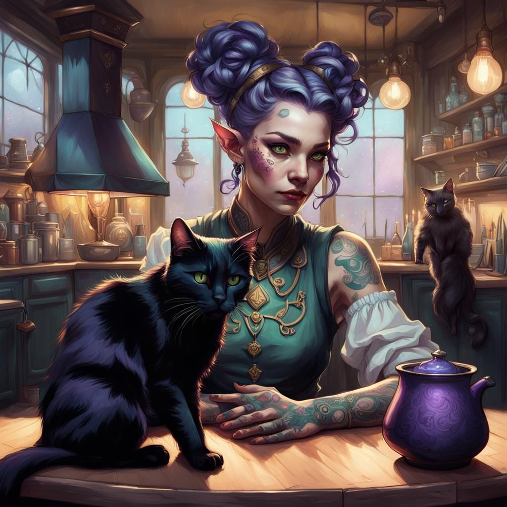 Elf Cleric with Cat: Hyperdetailed Digital Portrait