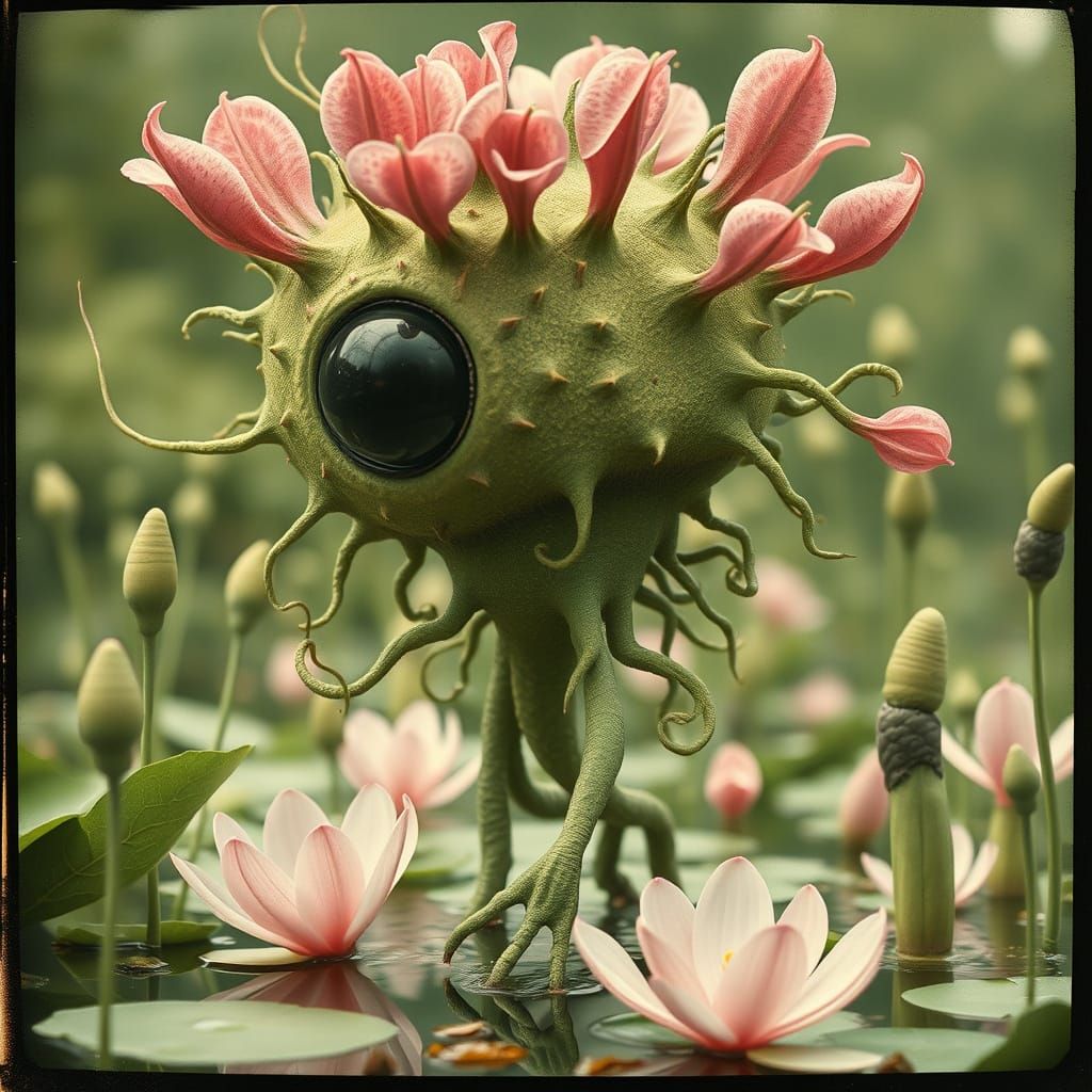 Cute Plant Creature in Botanical Illustration Style