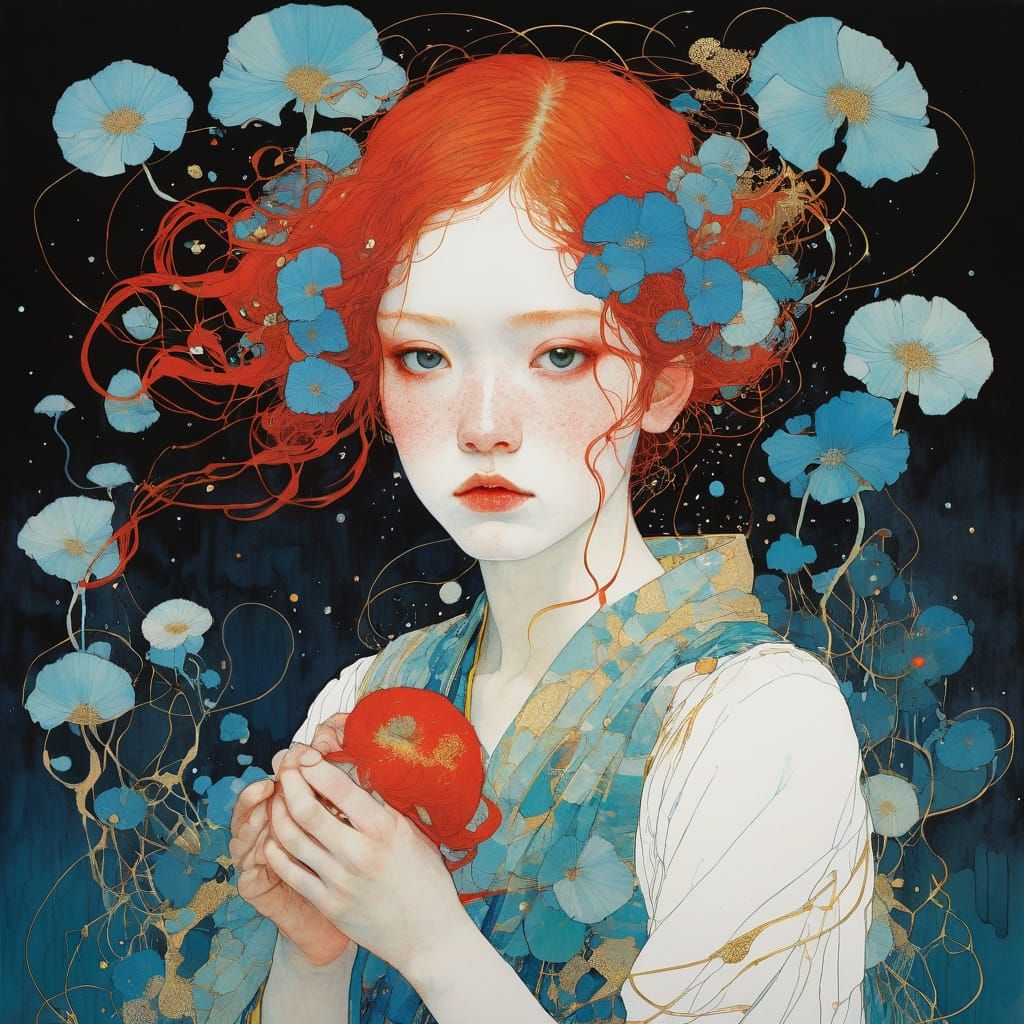 Red-Hued Portrait of a Woman in an Art Nouveau Style