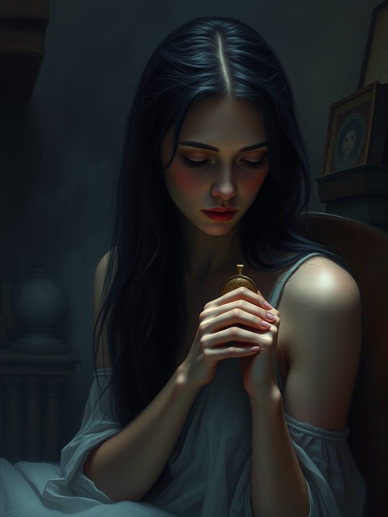 Melancholic Woman Lost in Memories