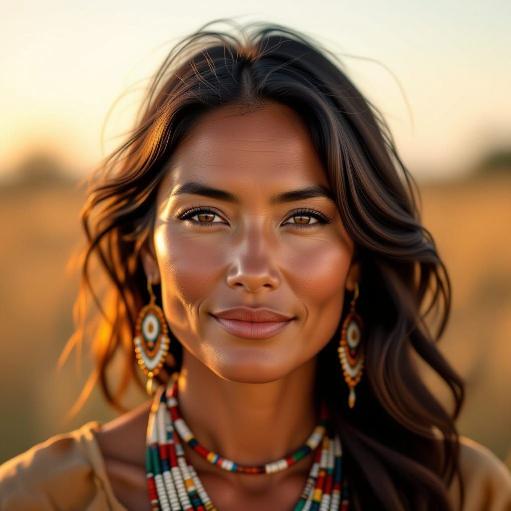 Serene Portrait of Indigenous Woman in Oil Painting Style