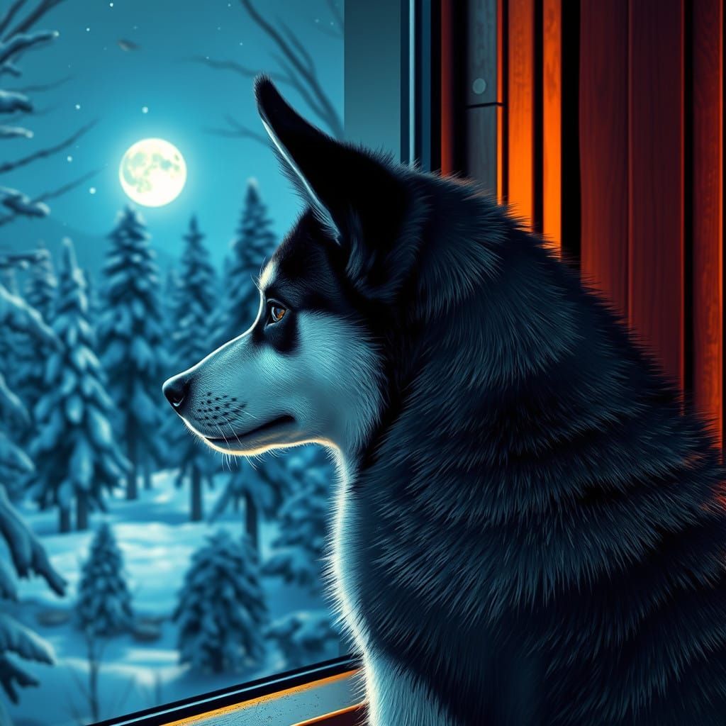 Winter Husky Portrait in Triadic Colors