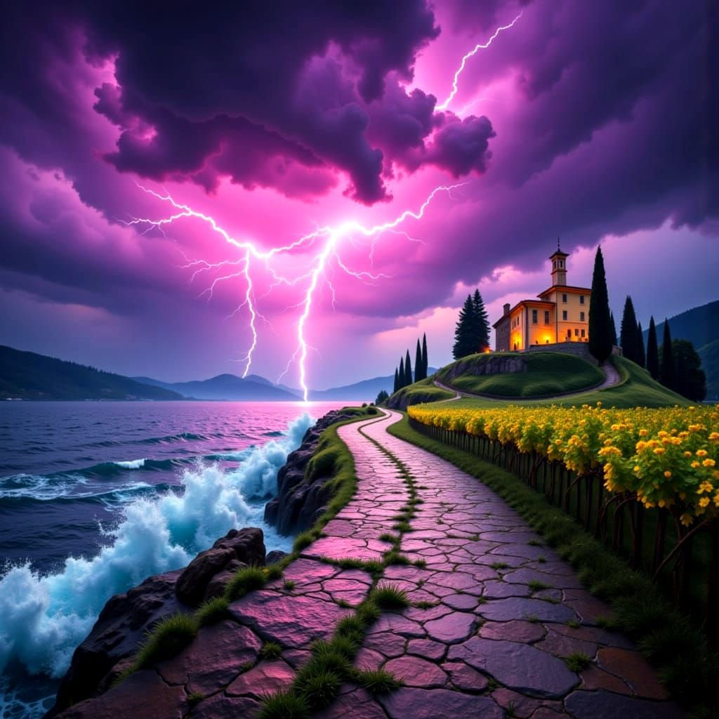 Surreal Tuscany Stormscape with Vineyards and Villa