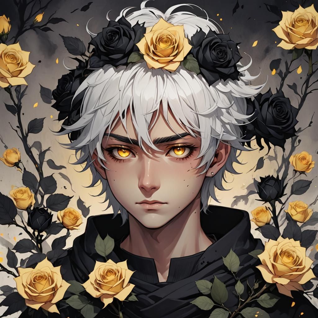 Manga Anime Portrait of Boy with Rose Crown