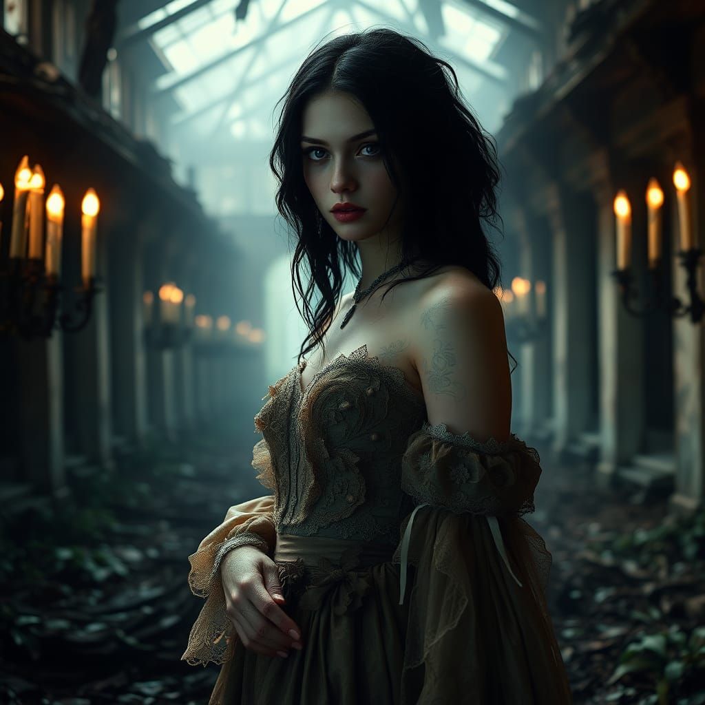 Eerie Plantation Mistress in Gothic Horror Style