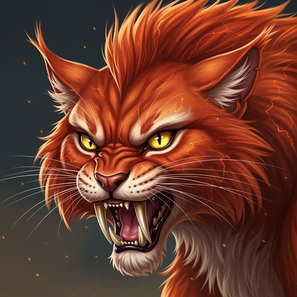 Furious Sabre-Toothed Cat with Fiery Red Fur
