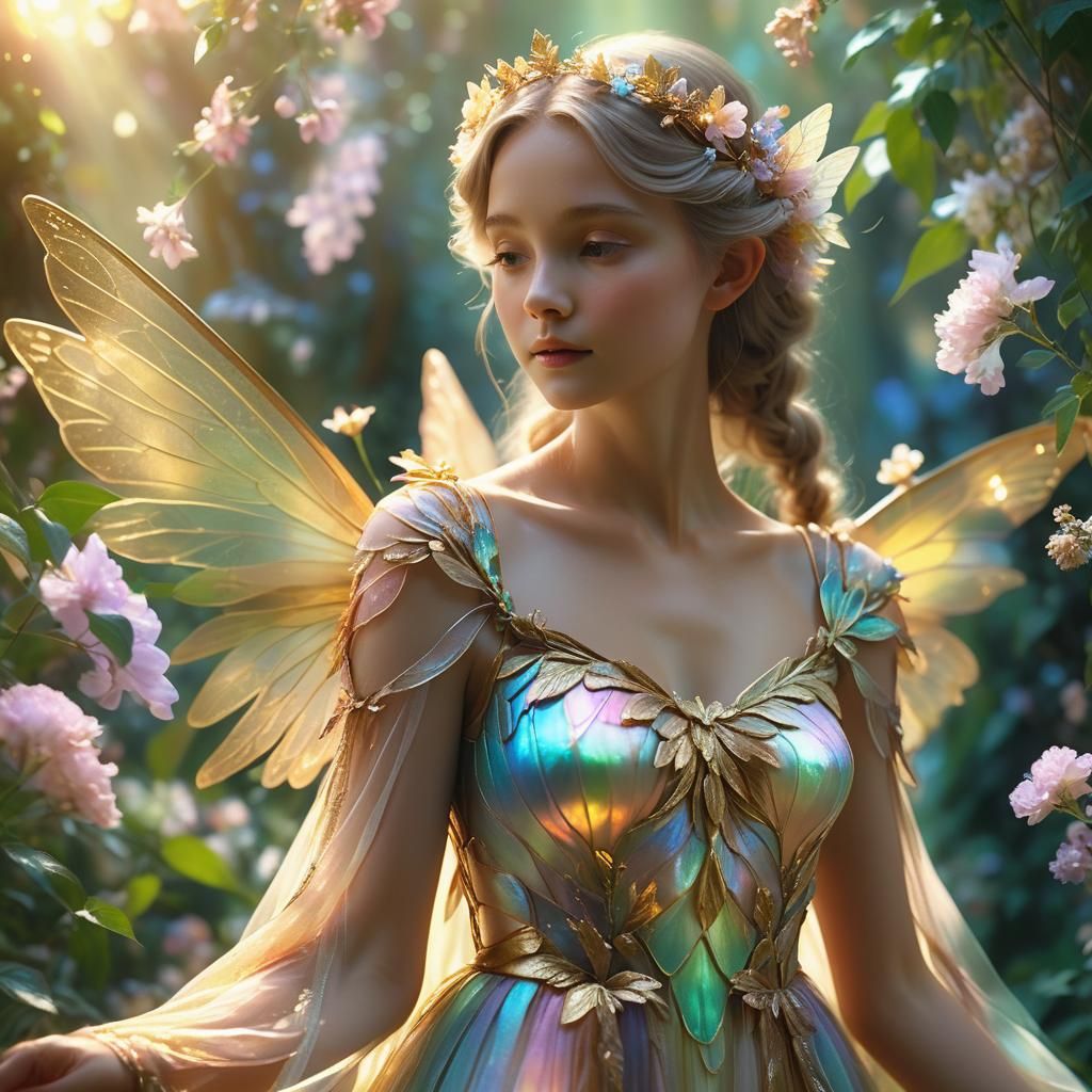 Ethereal Fairy in Lush Garden, Fine Art Photography