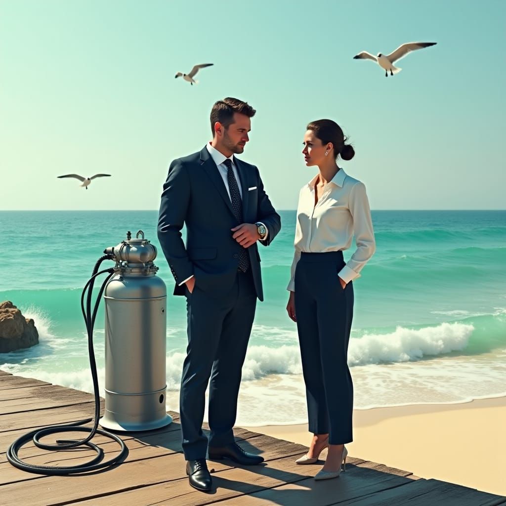 Executives Overseeing Air Supply on Weathered Beach