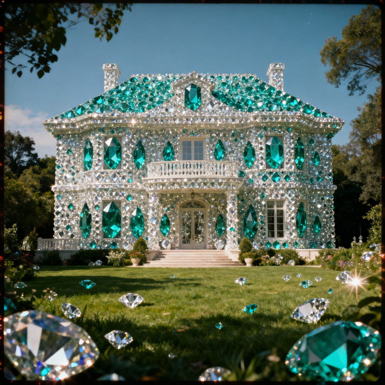 Diamond and Turquoise Mansion with Lush Garden