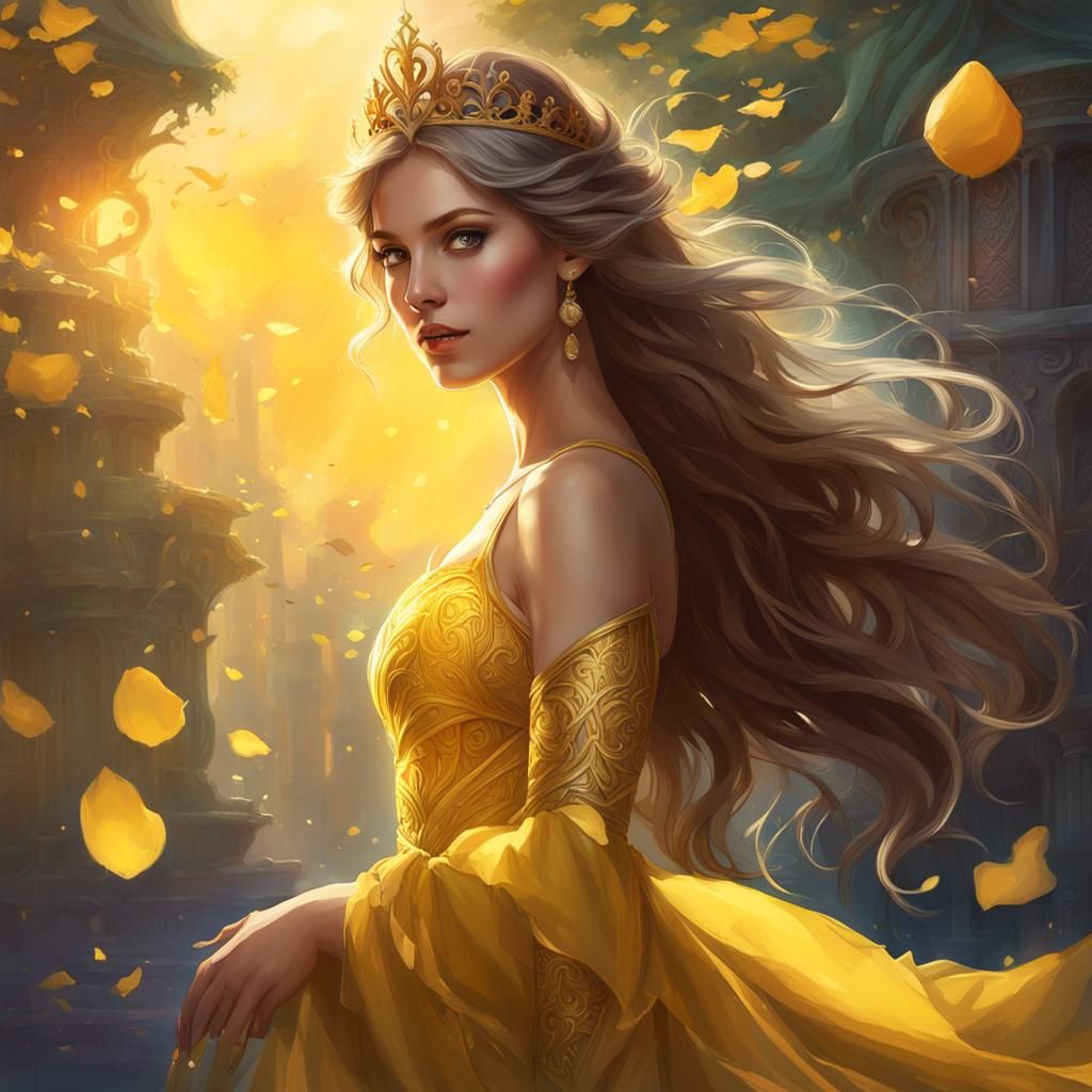 Fairytale Princess in Yellow Ballgown: Digital Art