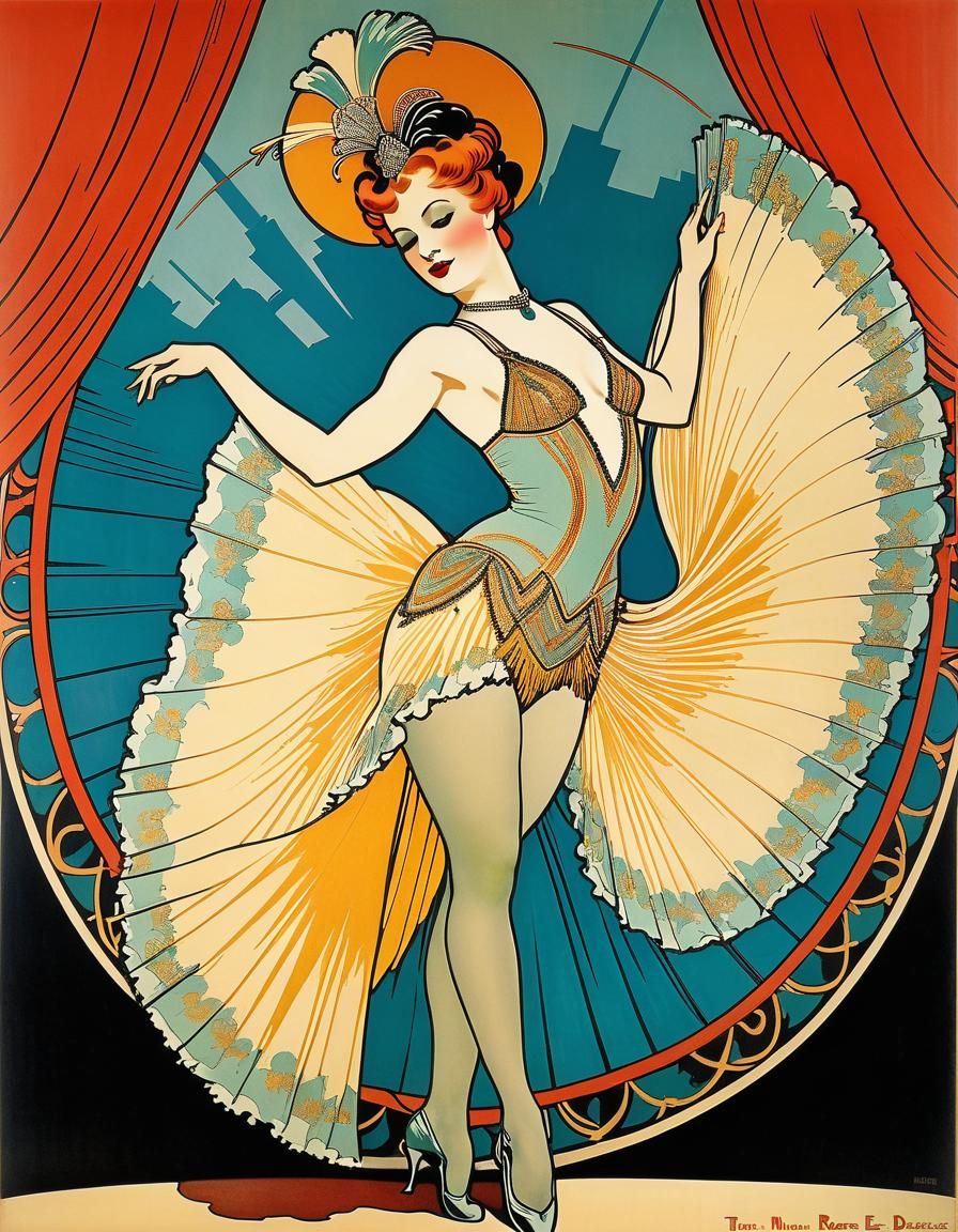 Cancan Dancer at Moulin Rouge: Art Nouveau Poster