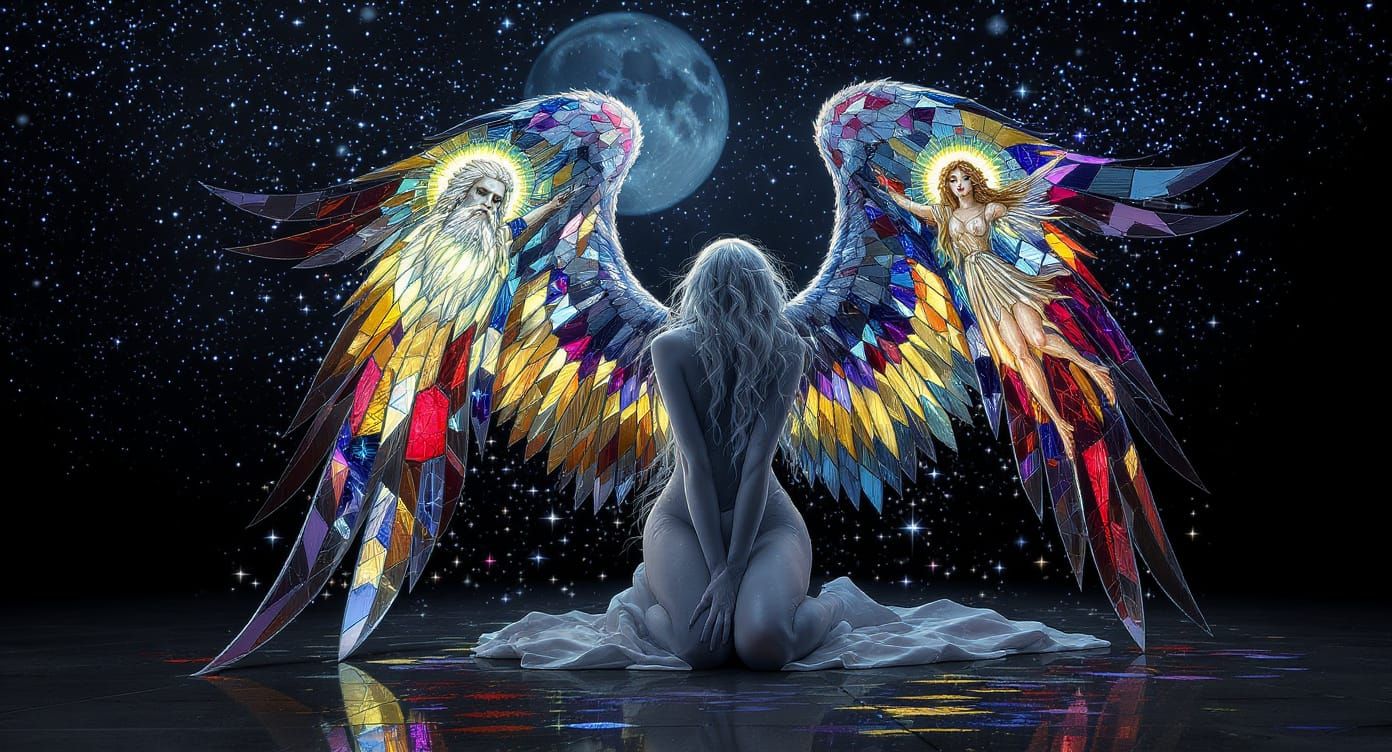 Fantasy Angel with Stained Glass Mosaic Wings